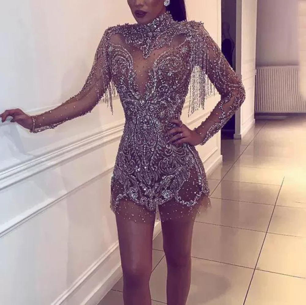 ZARA New Summer Women Fashion Sequin Long Sleeve Backless Bodycon Mini Dress